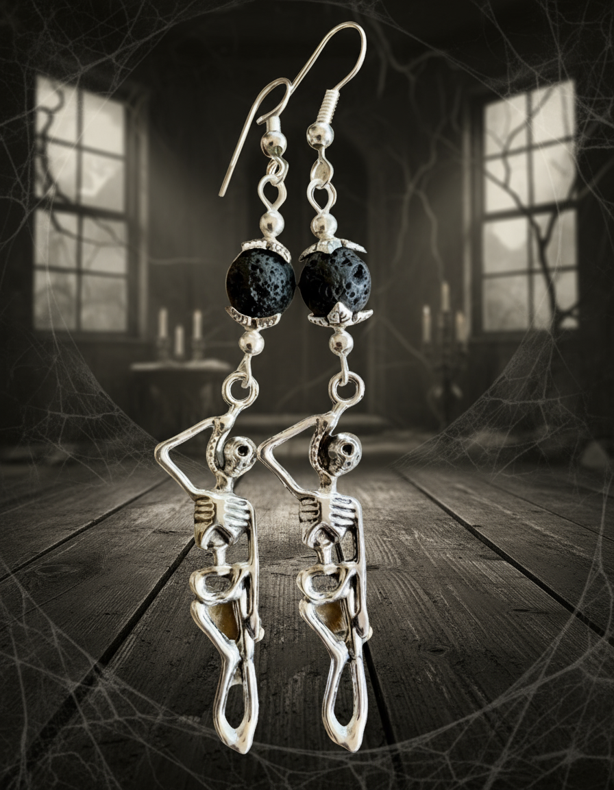 Lava Rock/Skeleton Charm Earrings