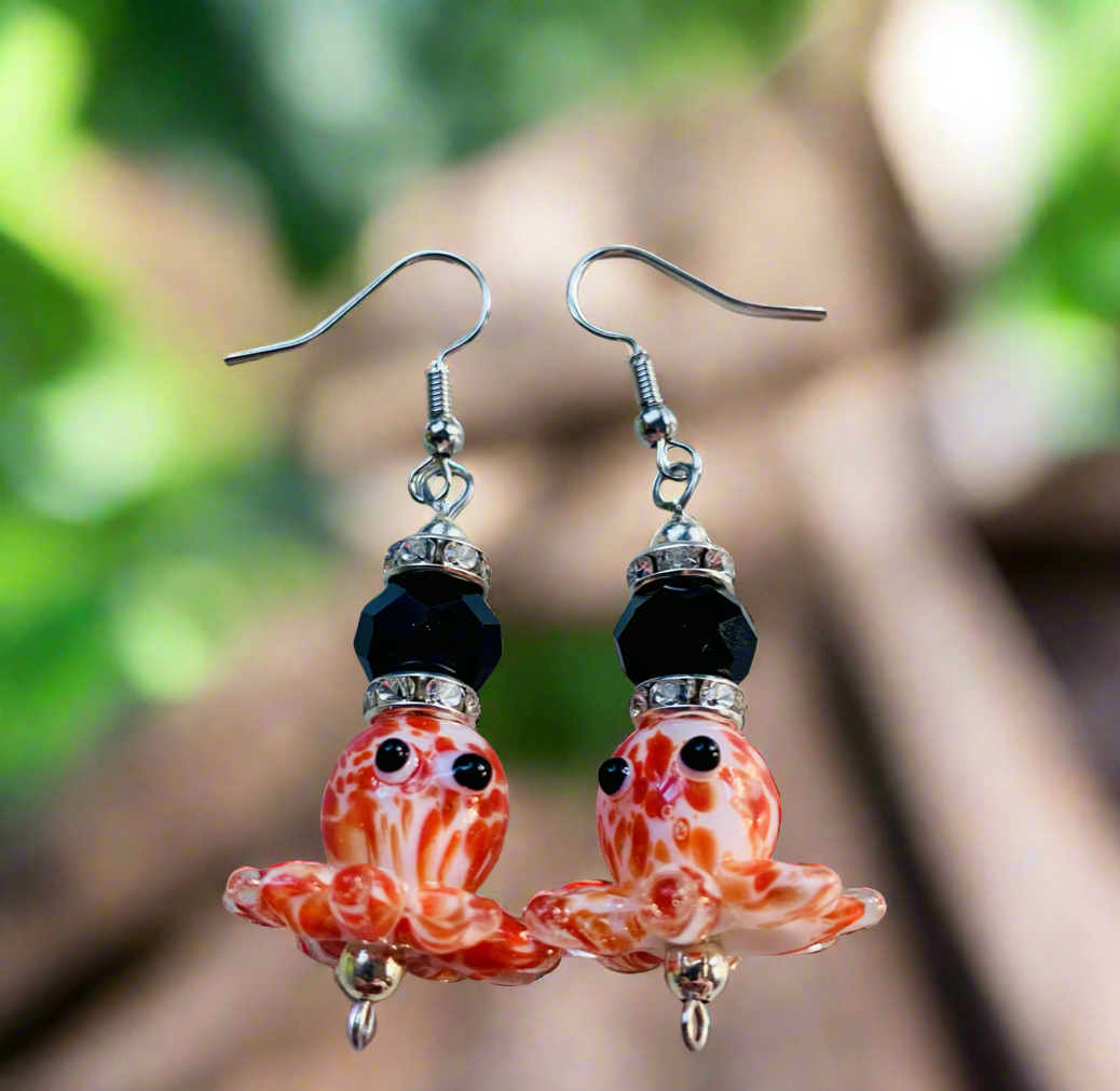 Lampwork Glass Octopus Earrings