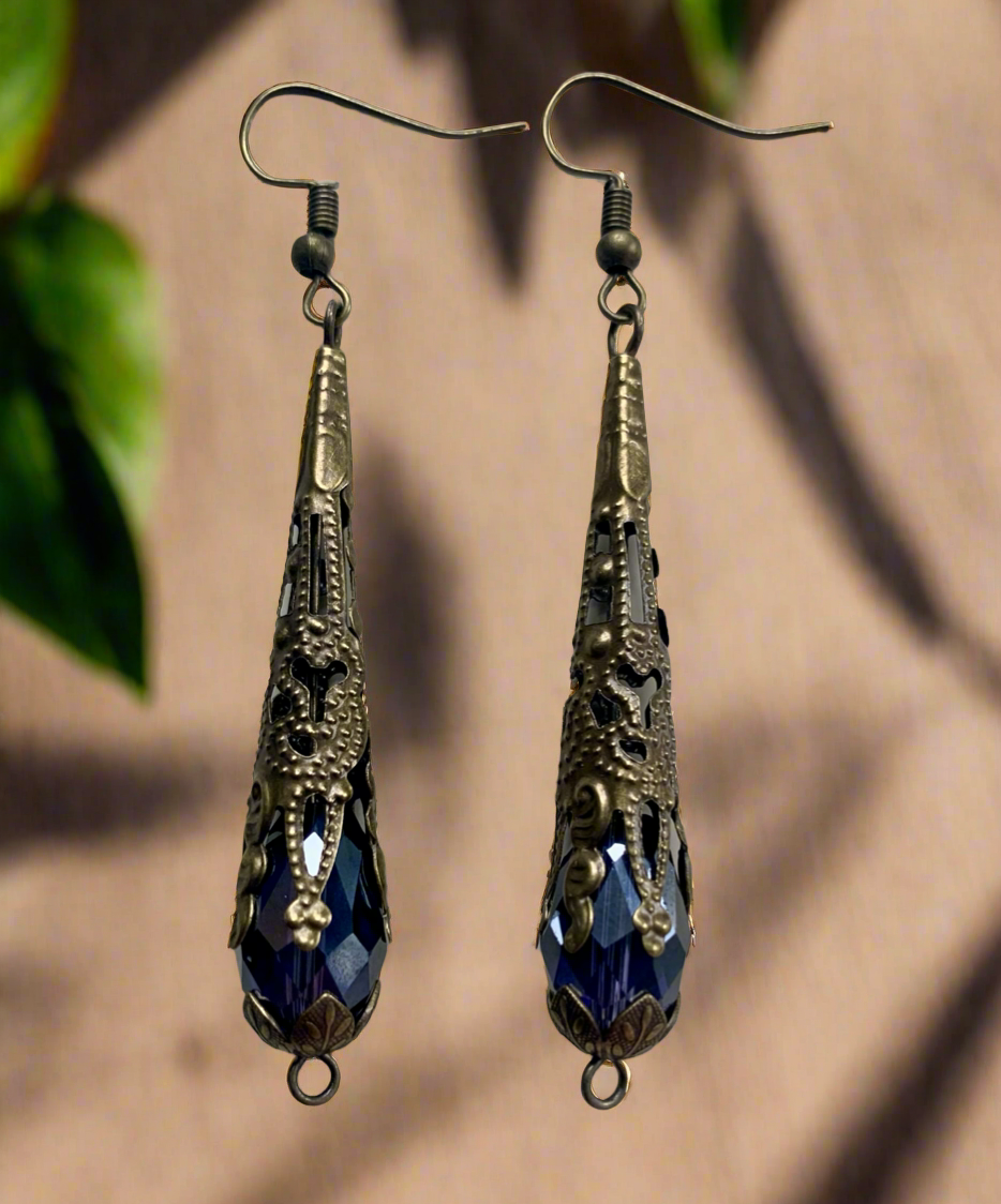 Bronze Cone Earrings with Pale Purple Beads