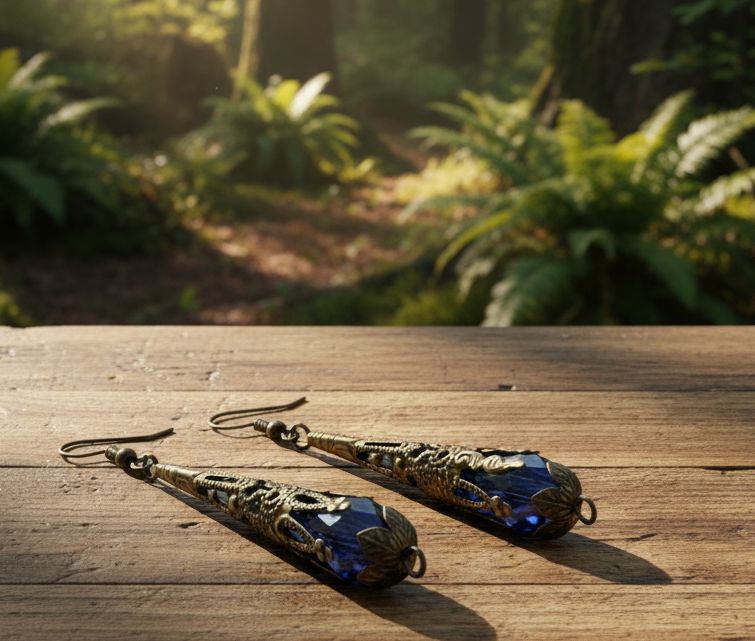 Bronze Cone Earrings with Pale Purple Beads