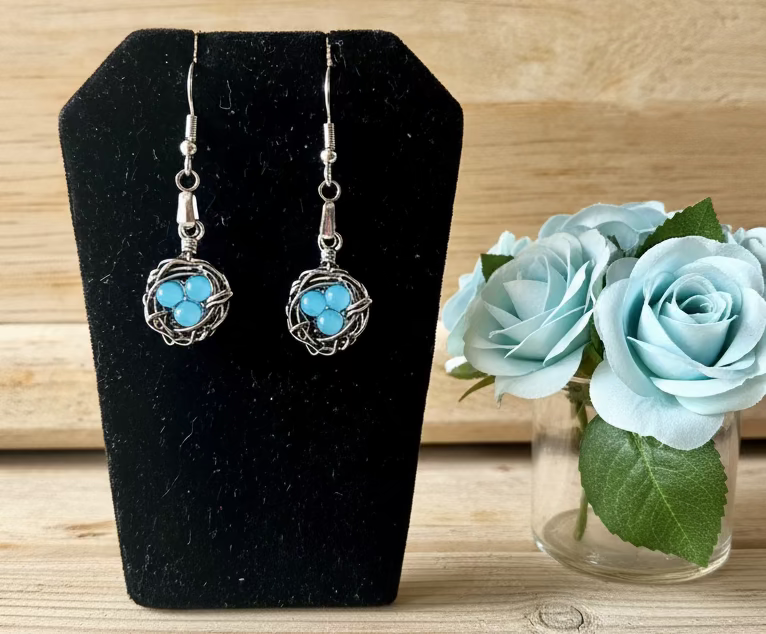 Robin Egg Nest Charm Earrings