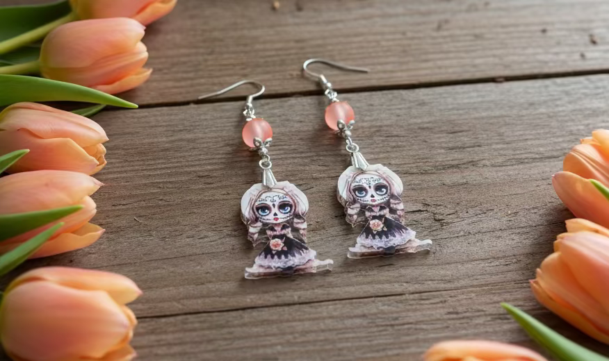Acrylic Sugar Skull Charm Earrings