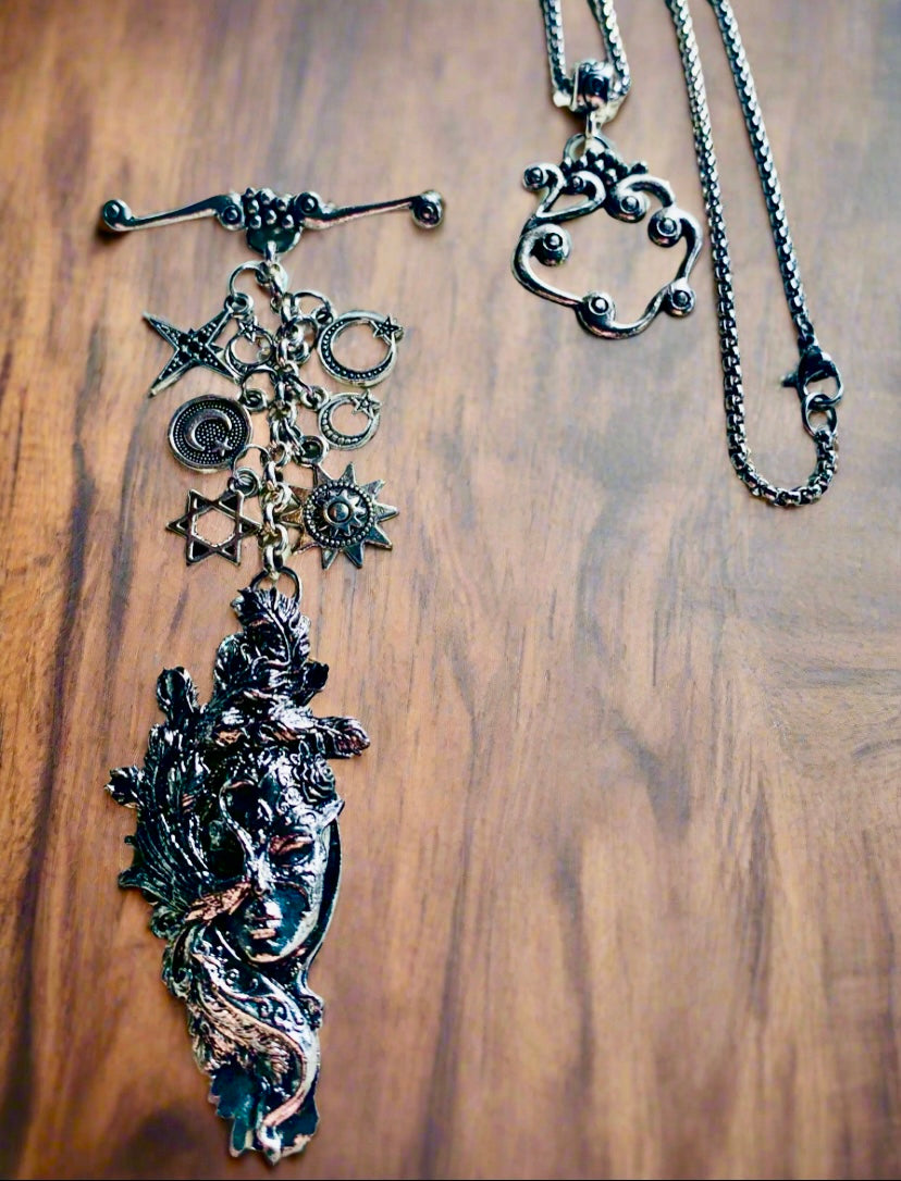 Fairy/Leaf Pendant Necklace with Charms & Toggle Clasp