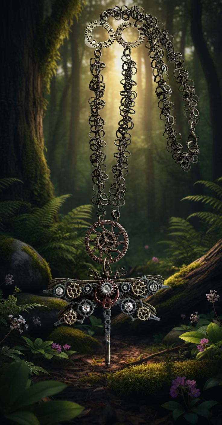 Steampunk-Inspired Dragonfly Pendant/Custom Chain Necklace