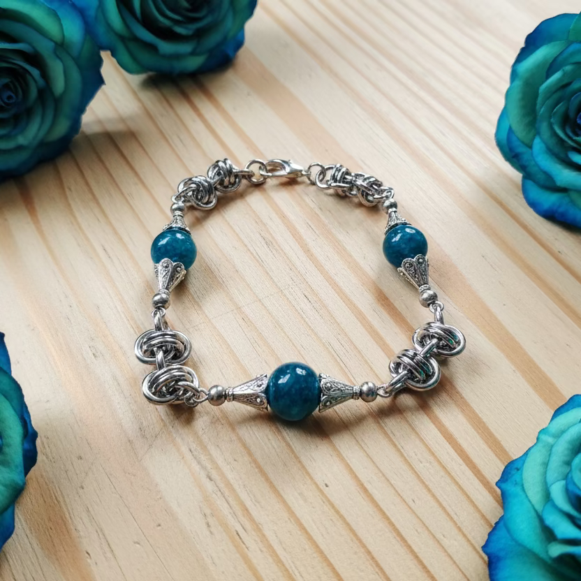 Blue/Green Chalcedony Bead Bracelet