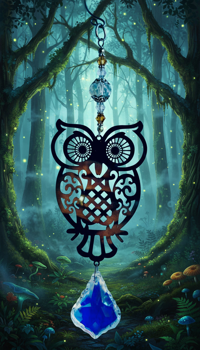 Owl SunCatcher with Scalloped Teardrop Crystal Prism