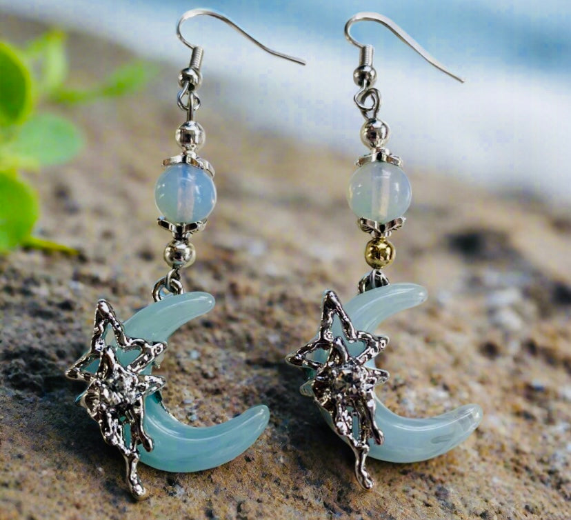 Opalite Moon/Bead Earrings