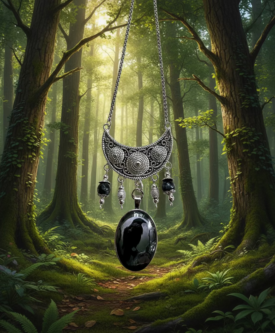 Glass Crow Pendant Necklace