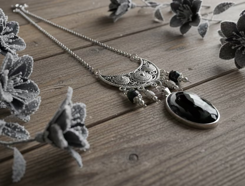 Glass Crow Pendant Necklace