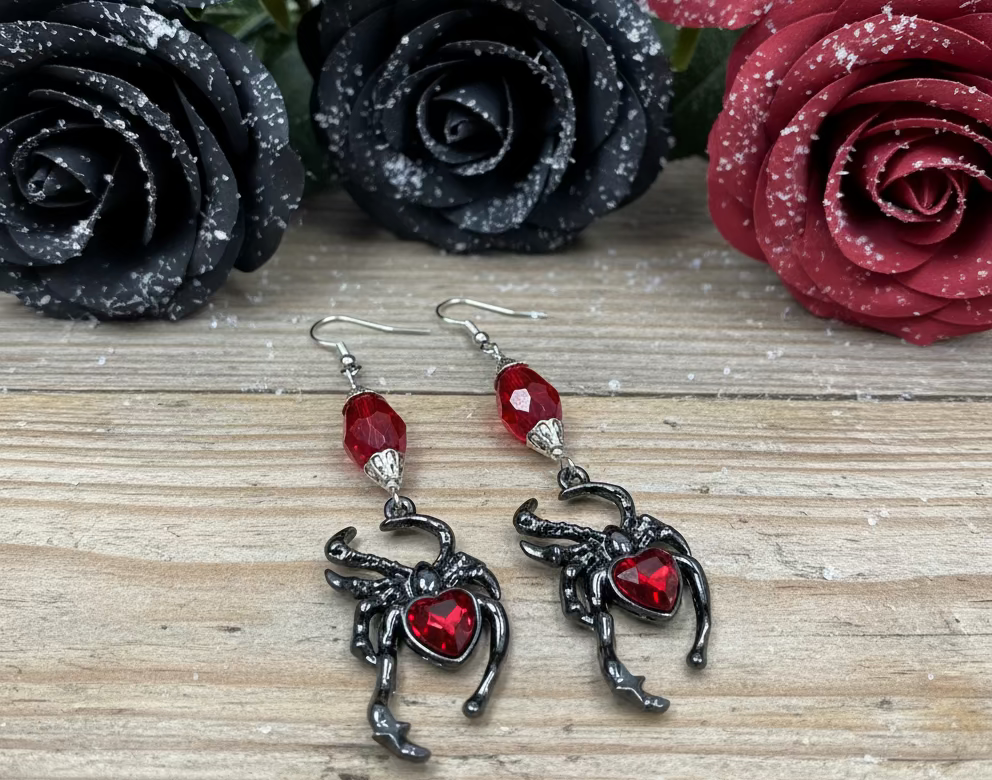 Spider Charm Earrings with Czech Glass Teardrop Beads