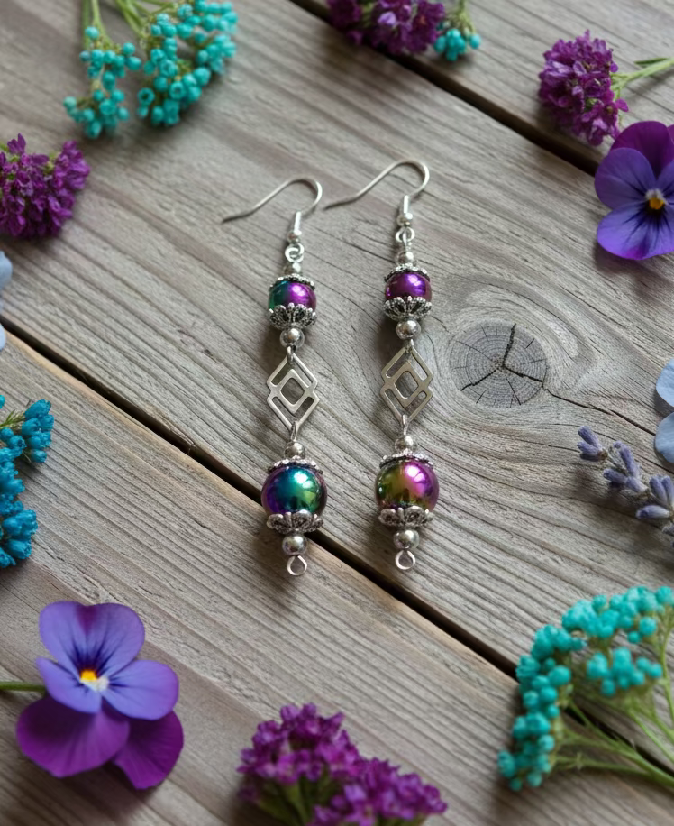 Rainbow Hematite Bead Earrings
