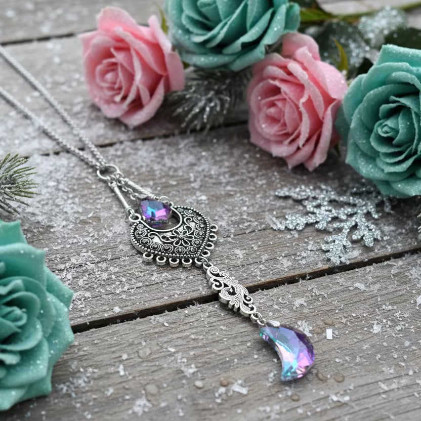 Light-Reflecting Moon & Teardrop Pendant Necklace