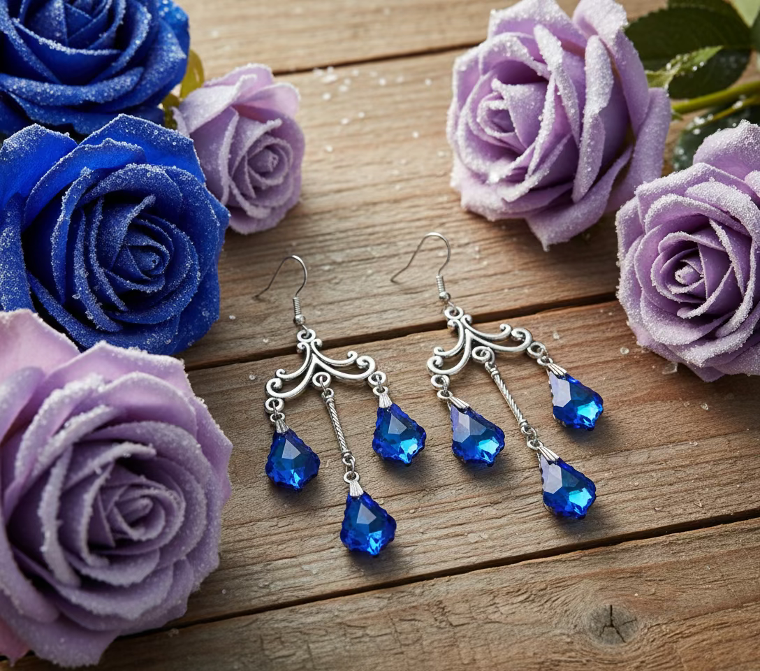 Blueberry Blue Light-Reflecting Teardrop Crystal Earrings