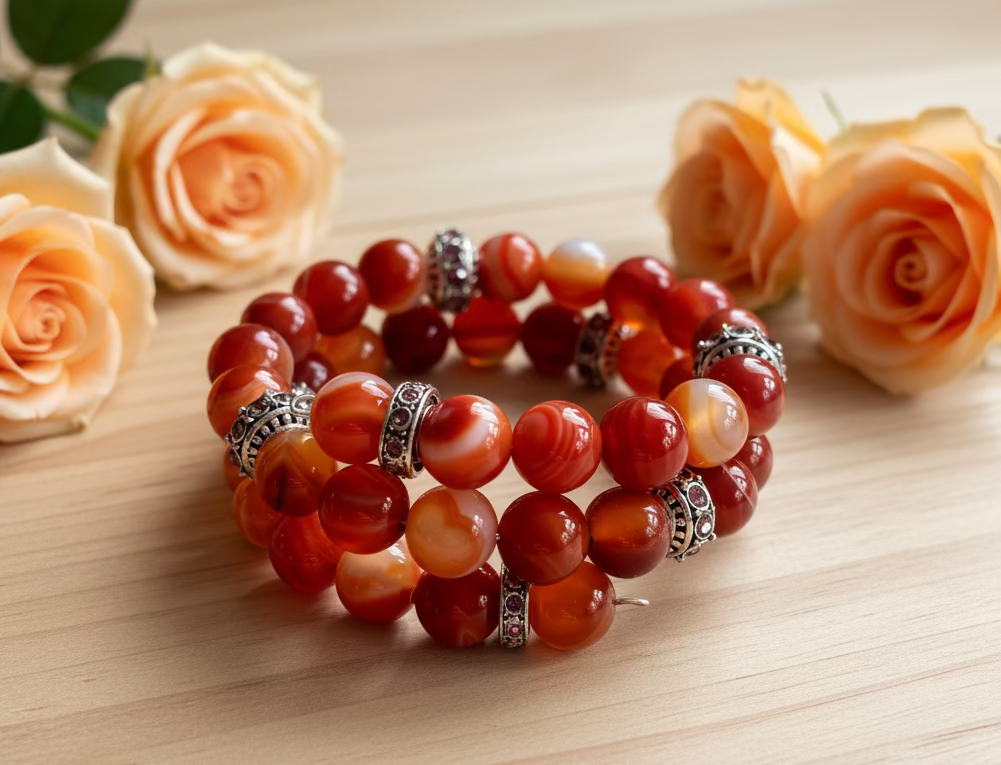 Banded Agate Gemstone Wraparound Bracelet