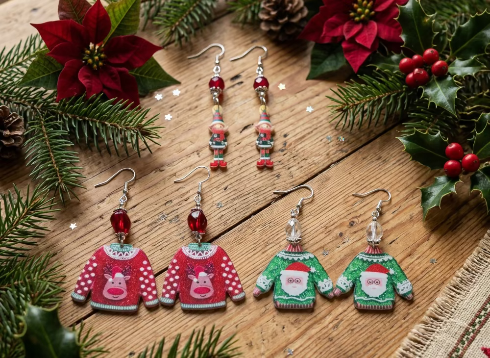 Acrylic Christmas Sweater/Elf Earrings