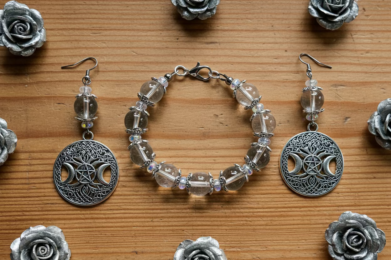 Quartz Crystal Gemstone Bracelet & Earring Set