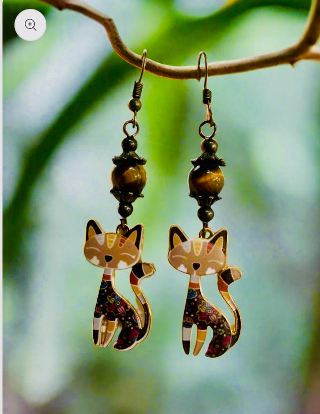 Tigereye Bead Kittycat Earrings