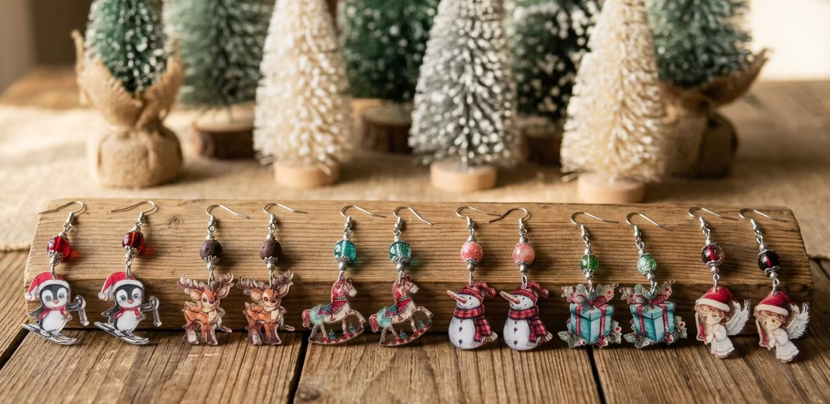 Christmas Themed Acrylic Charm Earrings