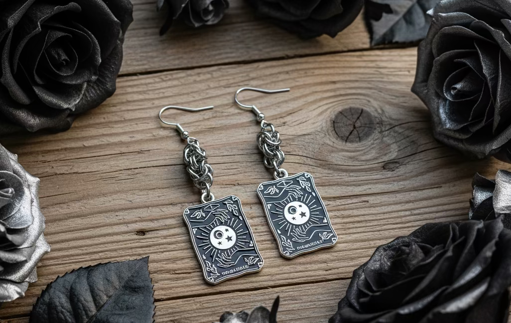 Tarot Card/Byzantine Chainmaille Charm Earrings