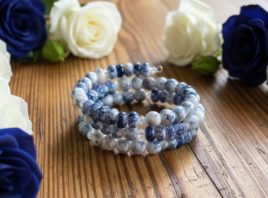 Blue Dot Jasper Stone Wraparound Bracelet