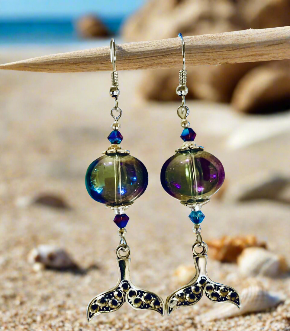 Soap Bubble Glass/Whale Tail Charm Earrings