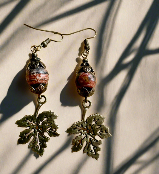 Leaf/Crazy Lace Agate Gemstone Bead Earrings