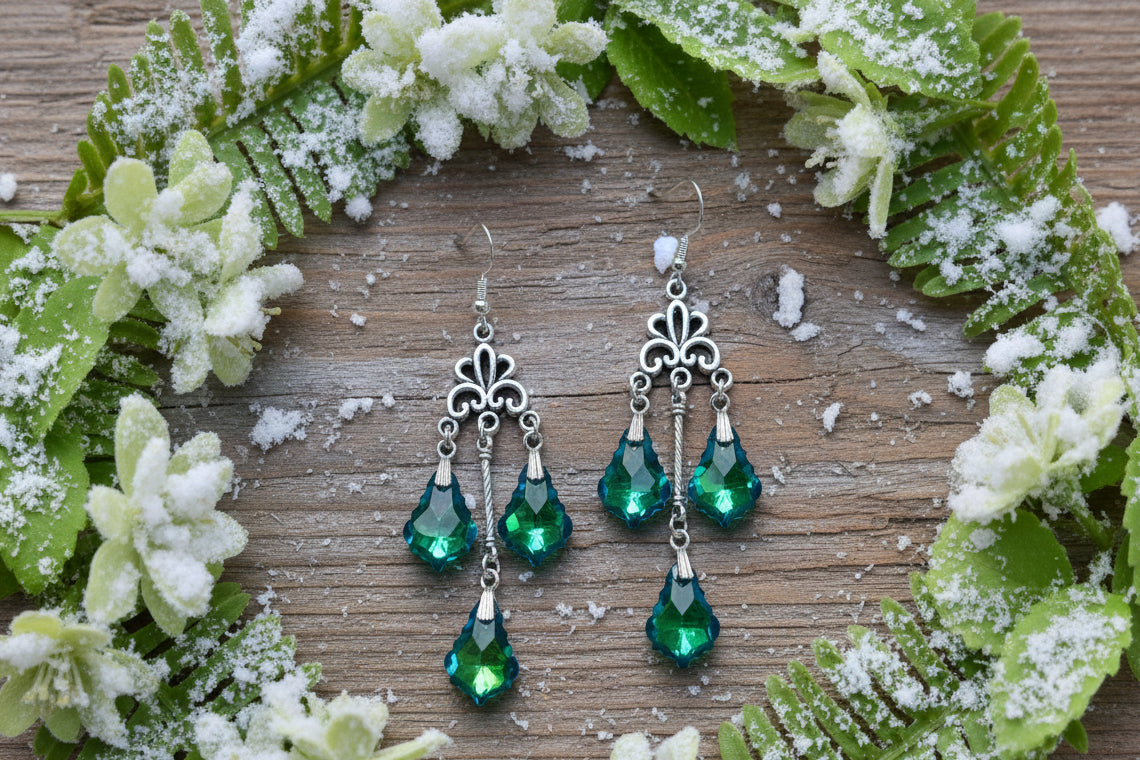 Chandelier Earrings with Scalloped Teardrop Light-Reflectors