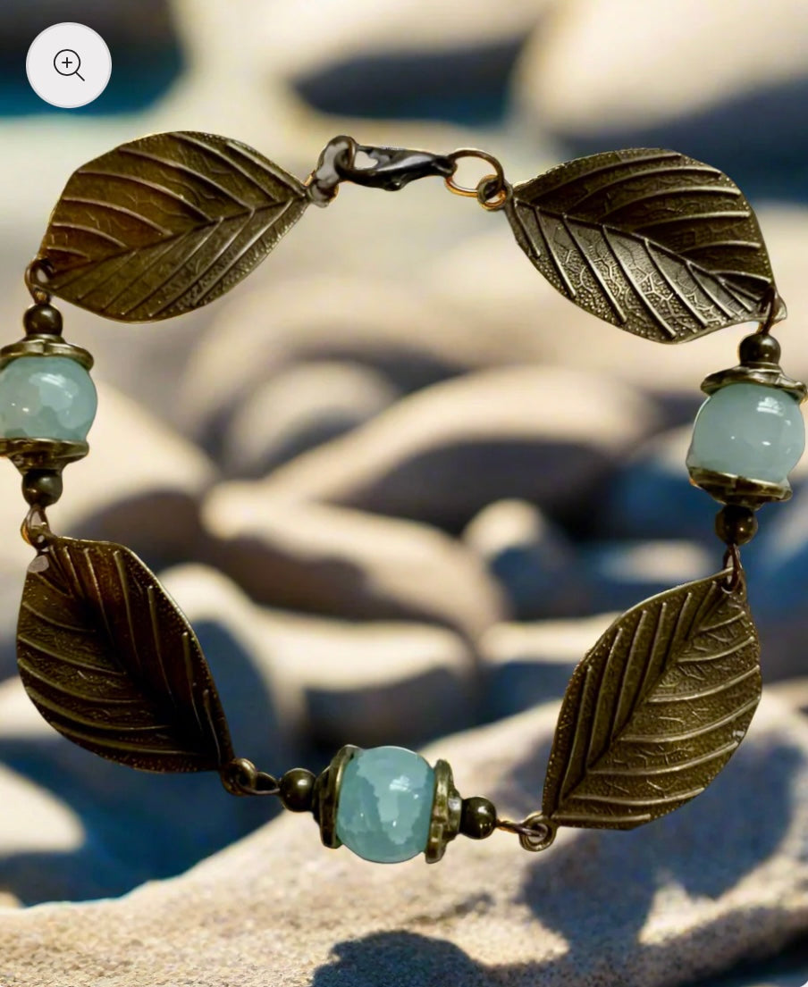 Bronze Leaf/Angelite Bead Bracelet
