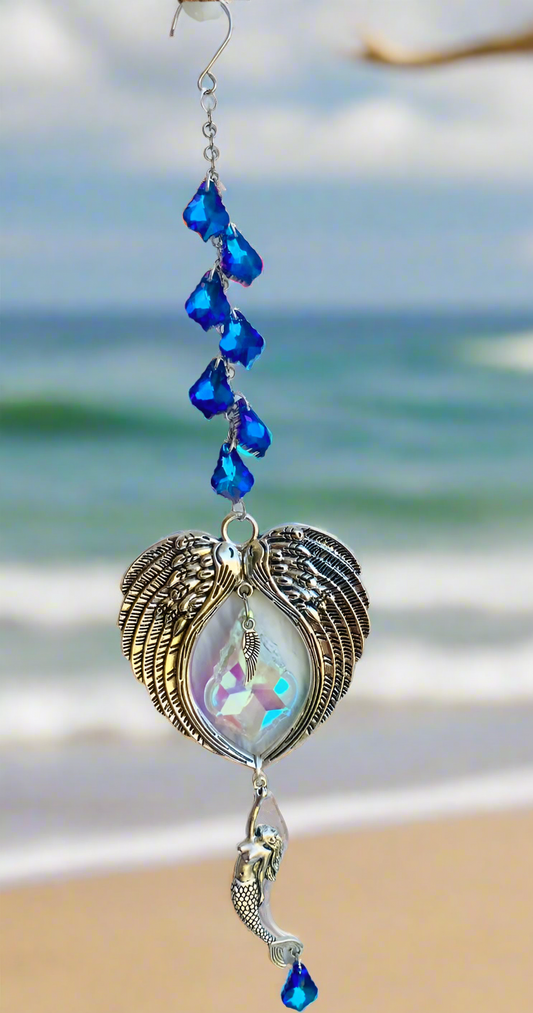 SunCatcher with Angel Wings/Bermuda Blue Crystals