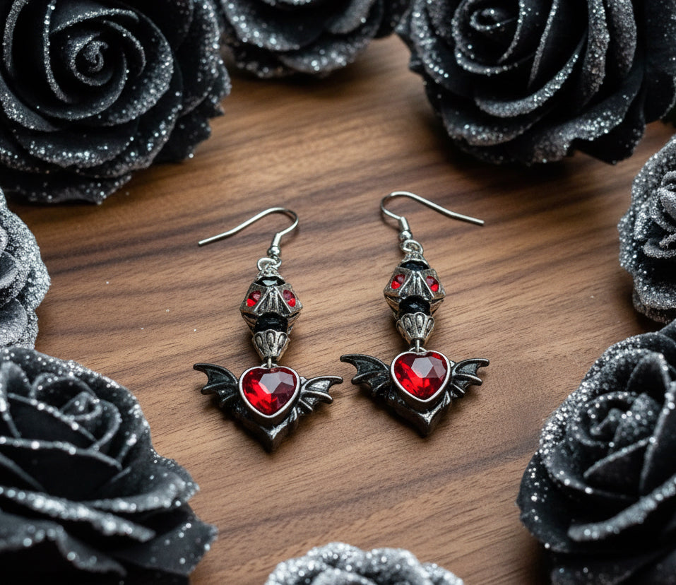 Bat/Heart Charm Earrings