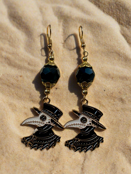 Enameled Brass Crow/Raven Charm Earrings