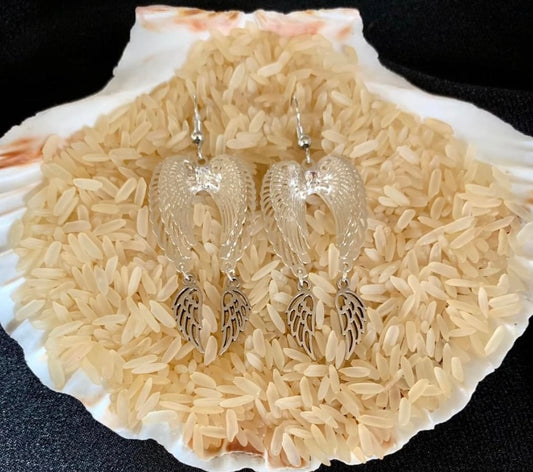 Tin Allow 3D Angel Wing Earrings