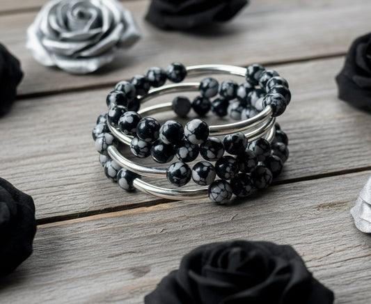 Snowflake Obsidian Stone Wraparound Bracelet