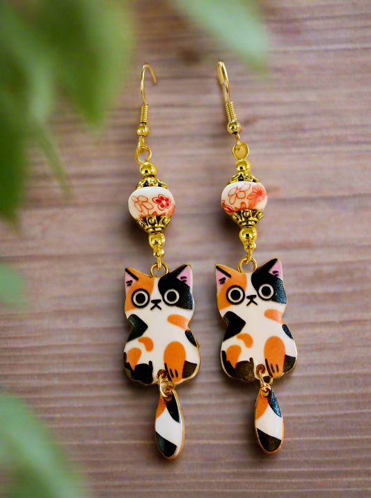 Calico Cat Charm Earrings