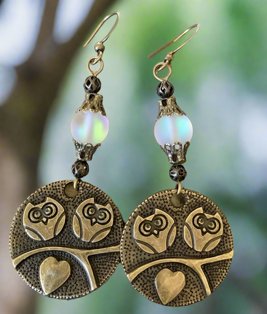 Antiqued Bronze Owl Charm Earrings