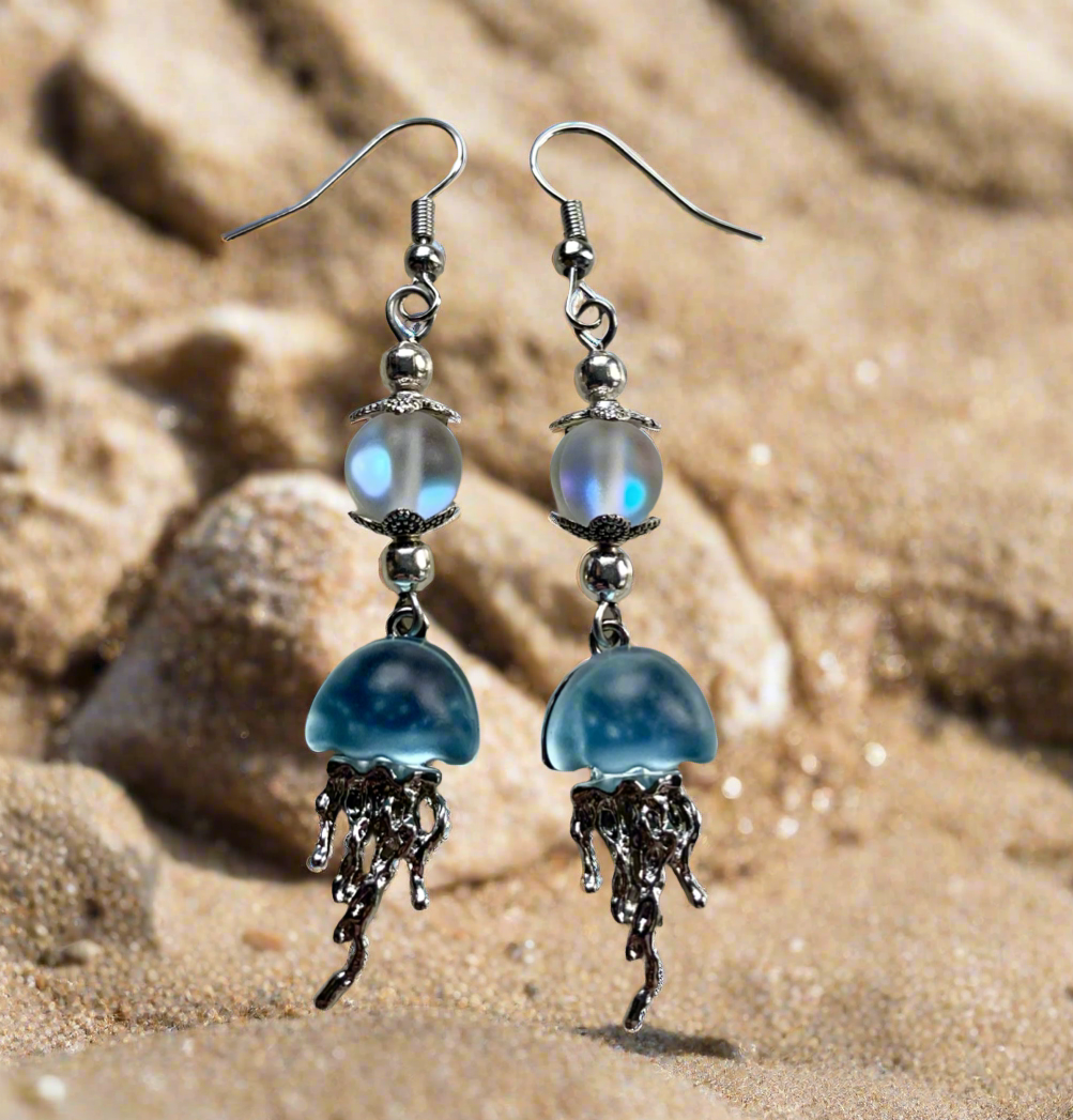 Blue Ocean Jellyfish Rhinestone Charm Earrings