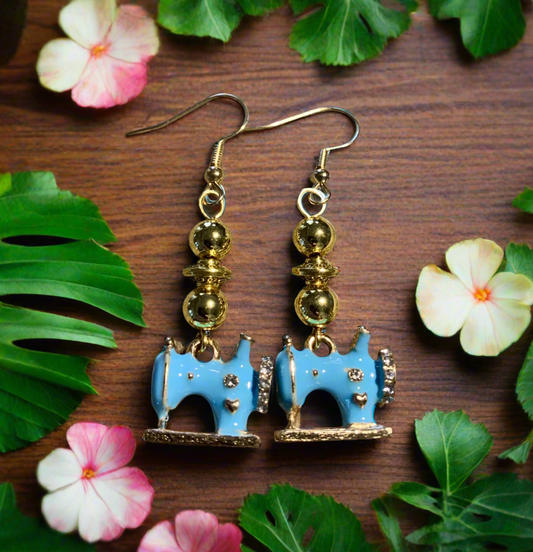 Turquoise Enameled Sewing Machine Charm Earrings