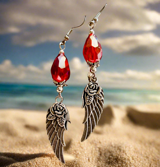 Feather Charm/Celestial Crystal Bead Earrings