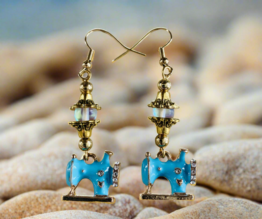 Enameled Vintage Sewing Machine Charm Earrings
