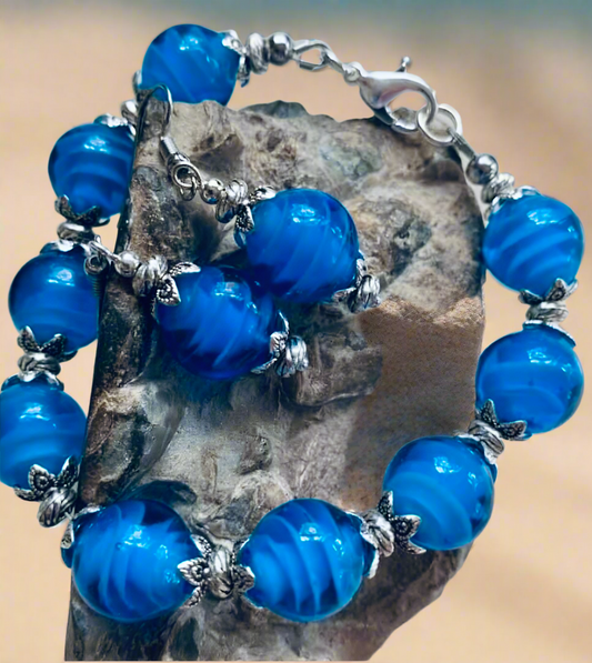 Electric Blue Lampwork Glass Bead Set