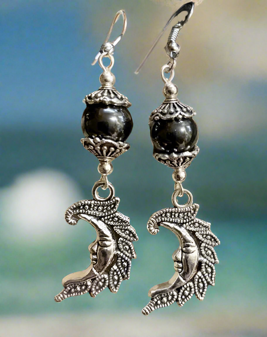 Moon/Hematite Bead Earrings