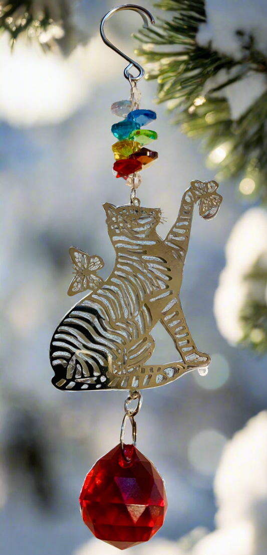 Tin Alloy Kittycat Tree Ornament