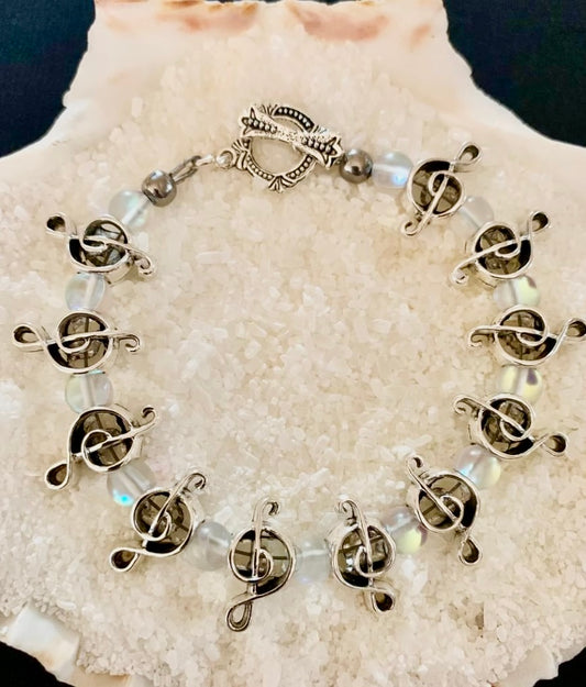 Treble Clef/Mermaid Glass Bead Bracelet