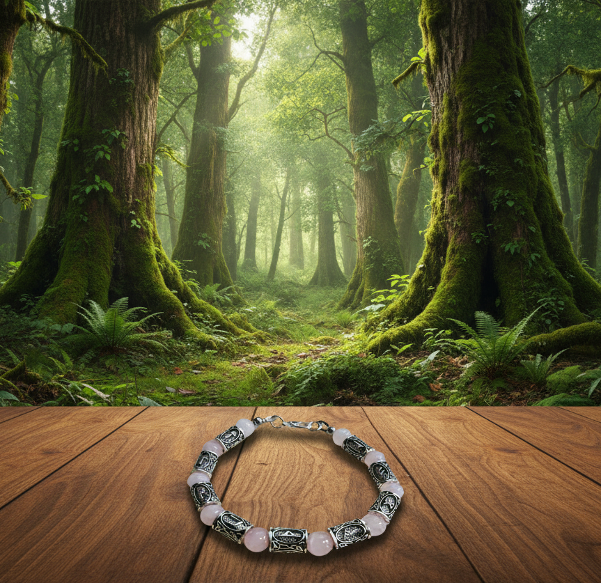 Rose Quartz/Zinc Alloy Rune Stone Bracelet