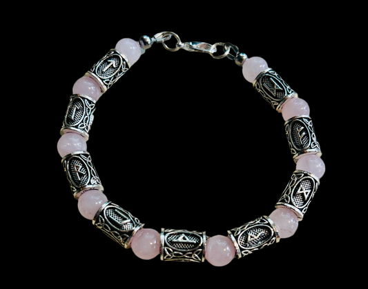 Rose Quartz/Zinc Alloy Rune Stone Bracelet