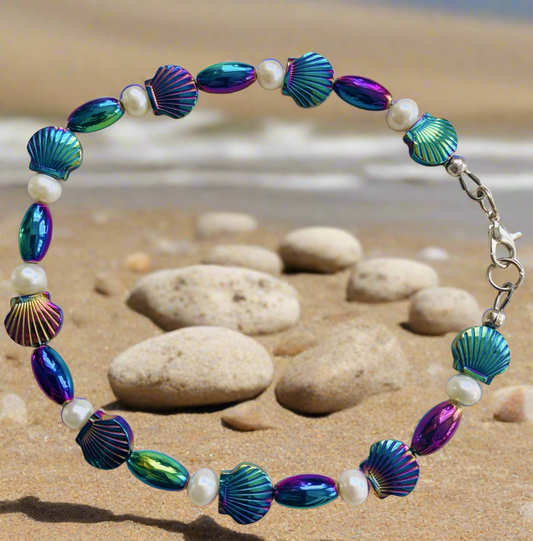 Freshwater Pearl/Rainbow Hematite Anklet