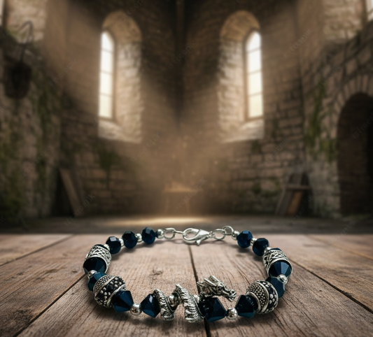 Dragon Wraparound Zinc Alloy Dragon Focal/Alloy Beads: Black Rhinestone & Czech Glass Bead Bracelet