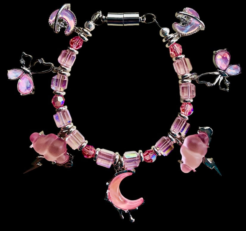 Blue Ocean Glass Charm Bracelet with Swarovski Crystals