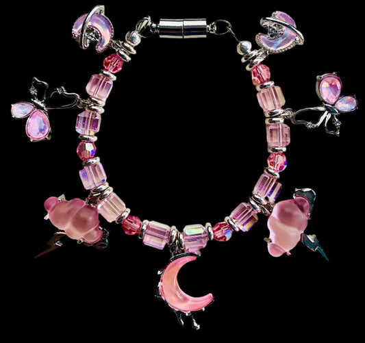 Blue Ocean Glass Charm Bracelet with Swarovski Crystals