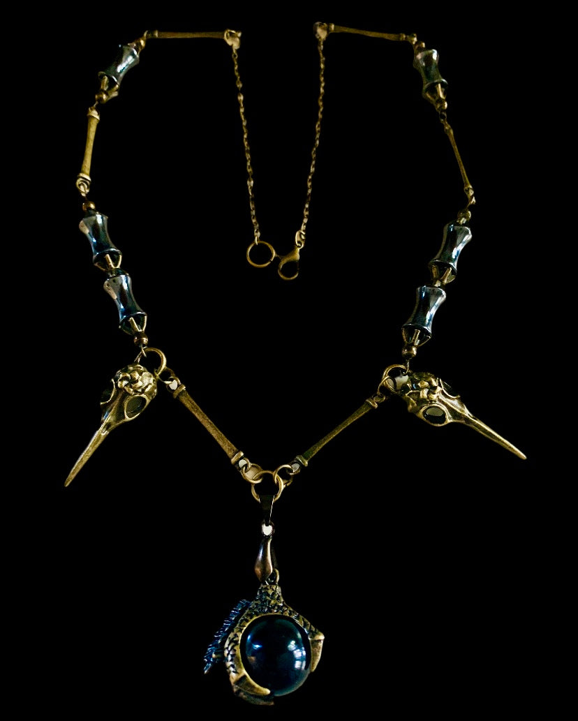 Antiqued Bronze Dragon Claw Pendant/Raven Skull Necklace